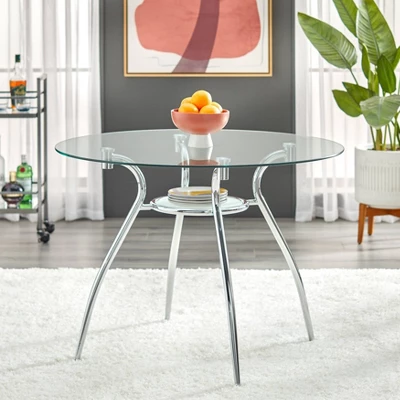 3pc Itza Round Glass Top And Chrome Base Dining Set - Buylateral 2 3pc Itza Round Glass Top And Chrome Base Dining Set - Buylateral - Image 2