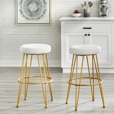 Set Of 2 30" Mazzini Faux Leather And Metal Counter Height Barstools White/Gold - Buylateral 1 Set Of 2 30" Mazzini Faux Leather And Metal Counter Height Barstools White/Gold - Buylateral