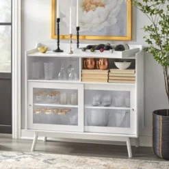 Dublin Bar Cabinet With Sliding Glass Doors White - Buylateral -Buylateral GUEST 6861e152 6f89 407d a989 c3f88da09110