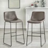 Set Of 2 30" Draper Metal Counter Height Barstool Brown Faux Leather/Black - Buylateral