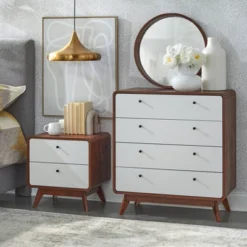 Cassie Mid-Century Modern Nightstand Walnut/White - Buylateral -Buylateral GUEST 6dedaa84 3554 4f14 a7f5 a53330c49d7a 1