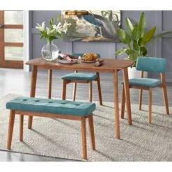 Nettie Mid-Century Modern Upholstered Bench Walnut/Teal - Buylateral -Buylateral GUEST 7b14bbe5 4fde 4050 ac39 41cff05a3ebf