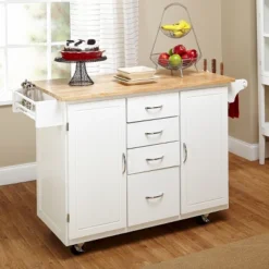 Cottage Country Wood Top Kitchen Cart White - Buylateral -Buylateral GUEST 8849888c 3a6c 49e5 8fe0 3dfa02b1b6e9