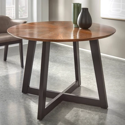 Jonas Round Dining Table Light Walnut/Black - Buylateral 1 Jonas Round Dining Table Light Walnut/Black - Buylateral