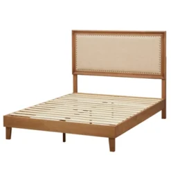 Queen Shaye Upholstered And Rustic Wood Bed - Buylateral -Buylateral GUEST 92f9c400 945e 4344 b4ca 6fd81b57eda9
