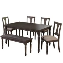 6pc Burntwood Dining Set With Bench - Buylateral 18 6pc Burntwood Dining Set With Bench - Buylateral -Buylateral GUEST a7533b3f 641d 4ea7 a901 85eea0f0acd2
