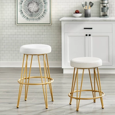 Set Of 2 30" Mazzini Faux Leather And Metal Counter Height Barstools White/Gold - Buylateral 2 Set Of 2 30" Mazzini Faux Leather And Metal Counter Height Barstools White/Gold - Buylateral - Image 2