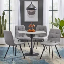 36" 5Pc Rho Round Dining Set Gray - Buylateral