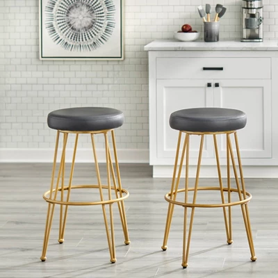 Set Of 2 24" Mazzini Faux Leather And Metal Counter Height Barstools - Buylateral 1 Set Of 2 24" Mazzini Faux Leather And Metal Counter Height Barstools - Buylateral