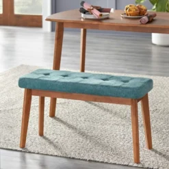 4pc Nettie Mid-Century Modern Dining Set With Bench Walnut/Teal - Buylateral -Buylateral GUEST c34ef500 4aff 44c6 9911 7f3bc6da7e64