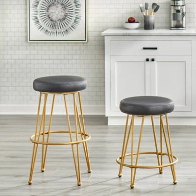 Set Of 2 24" Mazzini Faux Leather And Metal Counter Height Barstools - Buylateral 2 Set Of 2 24" Mazzini Faux Leather And Metal Counter Height Barstools - Buylateral - Image 2