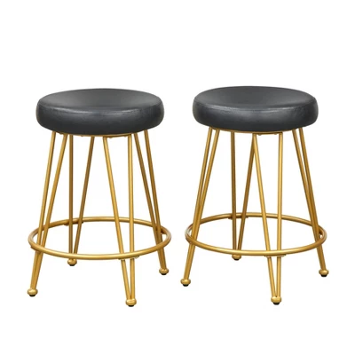 Set Of 2 24" Mazzini Faux Leather And Metal Counter Height Barstools - Buylateral 5 Set Of 2 24" Mazzini Faux Leather And Metal Counter Height Barstools - Buylateral - Image 5