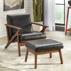 Bianca Mid-Century Modern Ottoman Black/Walnut - Buylateral -Buylateral GUEST ee7897ee 7c1d 4e54 bb59 729d90e30a06